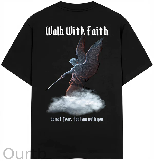 Walk With Faith Pattern Printing Print Crew Neck T-Shirt