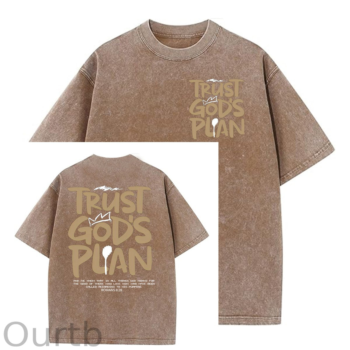 Trust God's Plan Pattern Washing And Aging Process Crew Neck T-Shirt