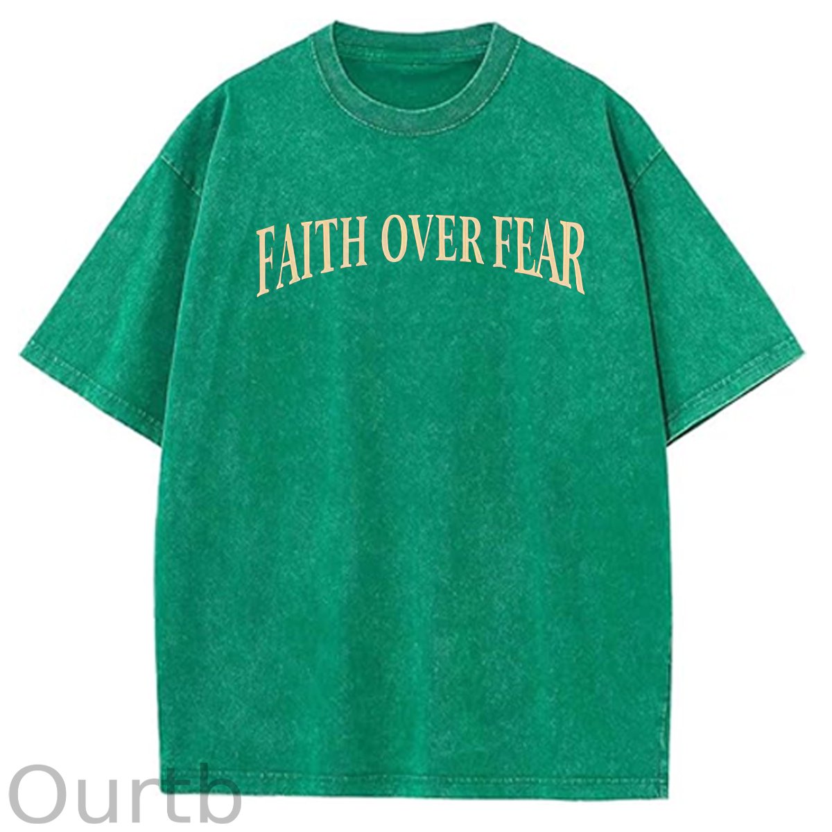 Faith Over Fear  Pattern Washing And Aging Process Crew Neck T-Shirt