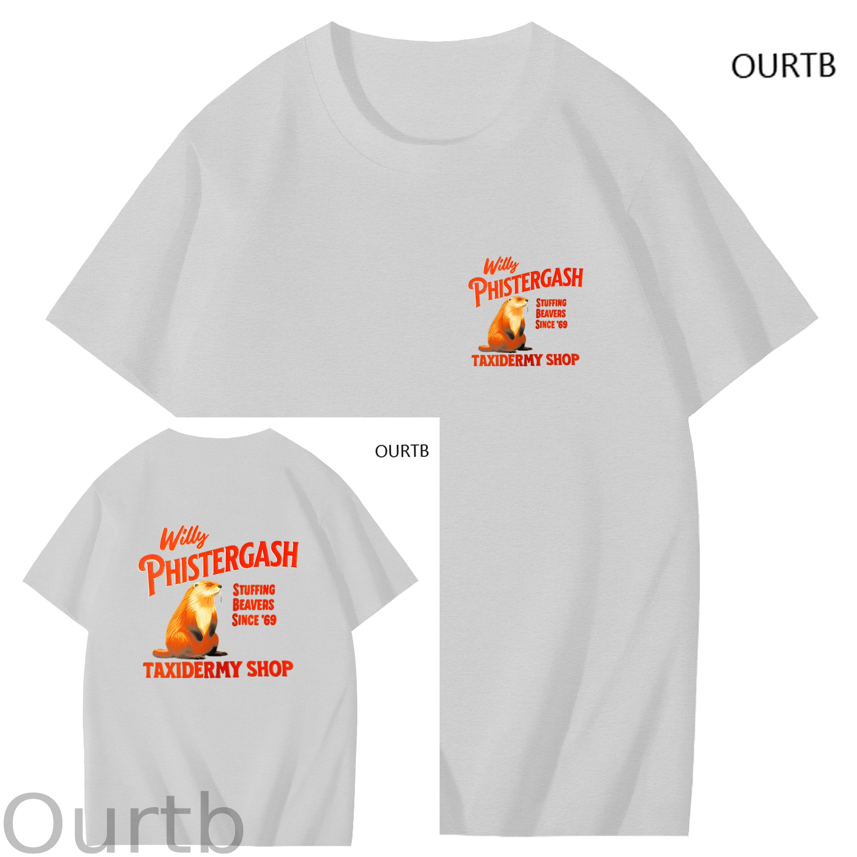 Willy Phistergash Stuffing Beavers Since'69 Taxidermy Shop Art Pattern Print T-Shirt