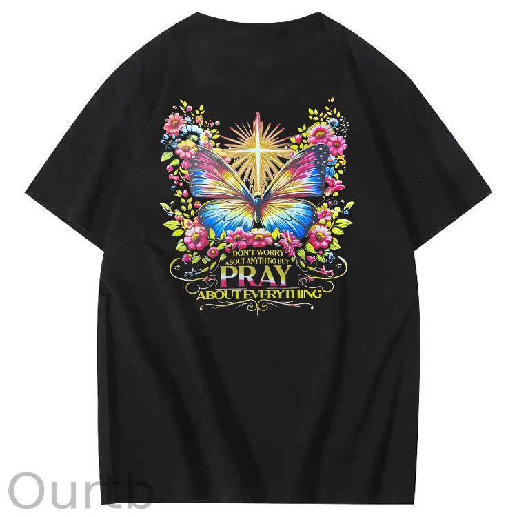 Pray About Everything Pattern Print 100% Cotton T-Shirt