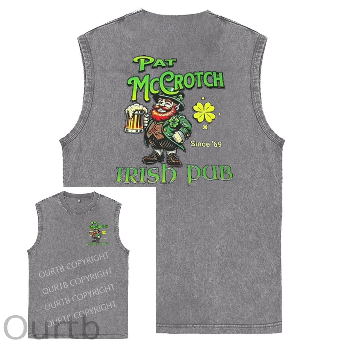 St Patrick'S Day Pat Pattern Print Sleeveless Cotton Washed Printed Loose Vest