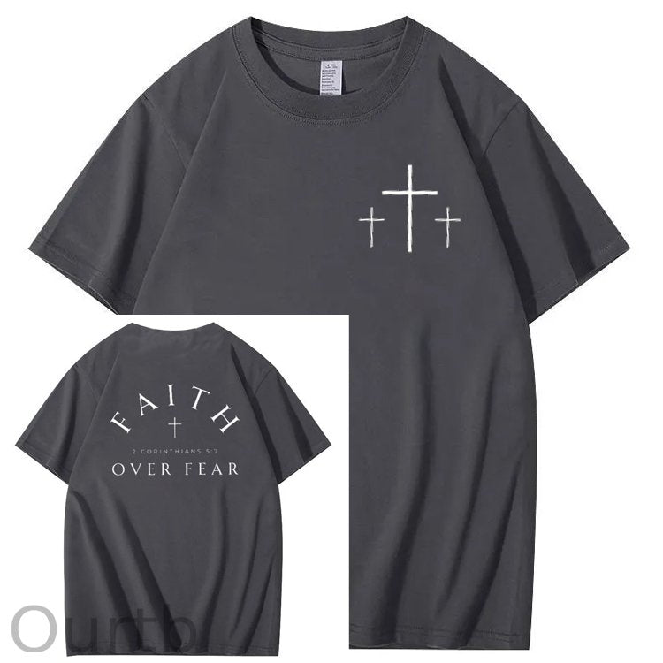 Faith Over  Fear Print Crew Neck T-Shirt