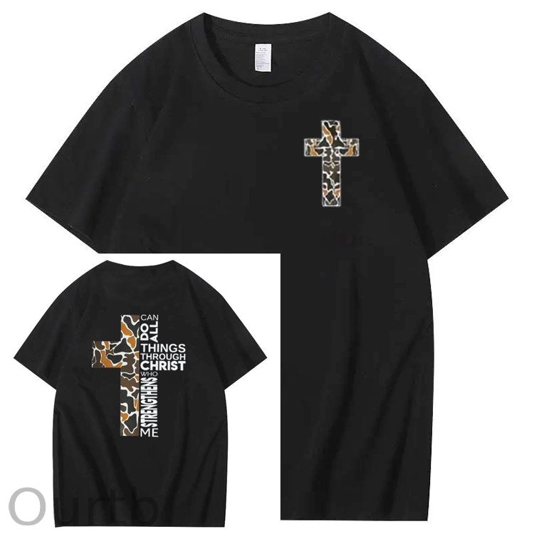 Can Do All Things Through Christ Cool Pattern Printing Print Crew Neck T-Shirt