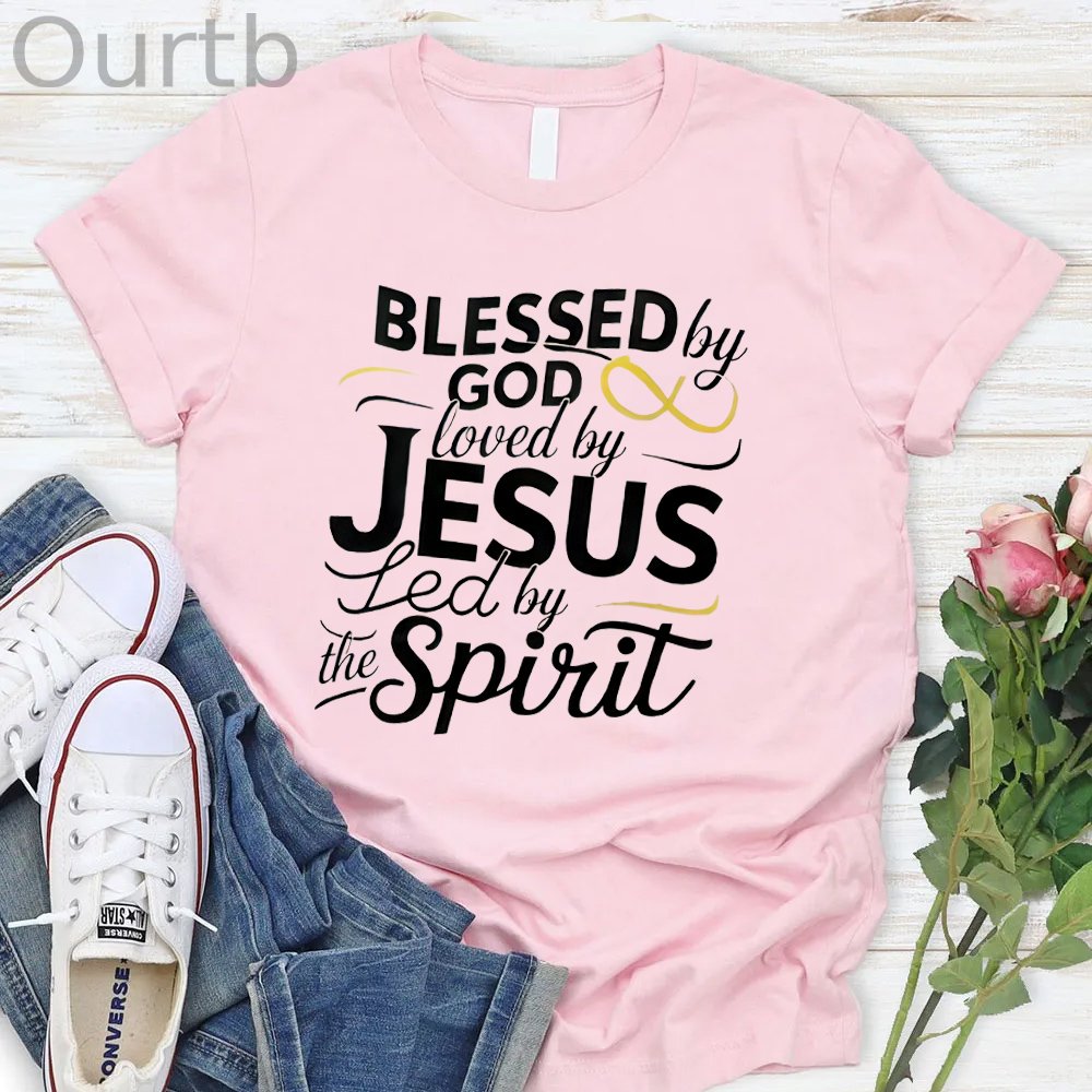 Blessed God Love By Jesus Led By The Spirit  Pattern Round-Neck T-Shirt
