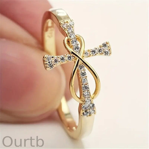 Cross Inlaid Zircon Ring