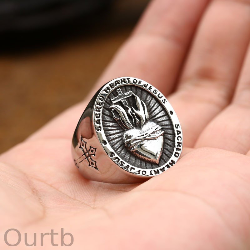 Cross Heart Signet Ring Personalized Ring
