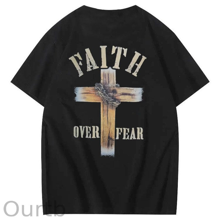 Faith Over Fear  Pattern Print 100%Cotton T-Shirt