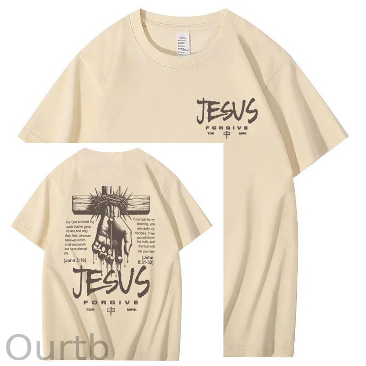 Jesus Forgive Pattern Print 100%Cotton T-Shirt