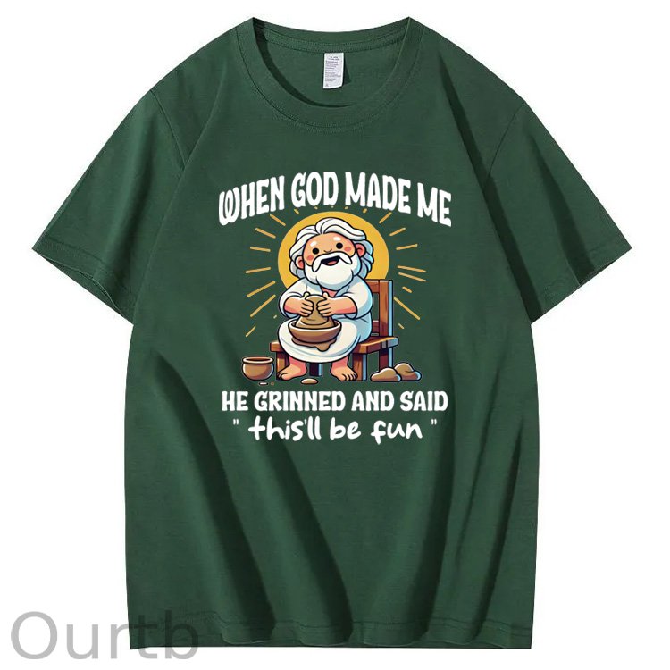 When God Made Me He Grinned And Said This'll  Be Fun Jesus Making Ceramics Pattern  Print 100%Cotton T-Shirt
