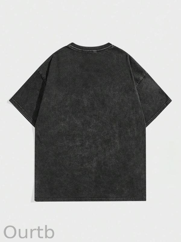 Men's Cross & Letter Print Round Neck Tee, Casual Street Short Sleeve T-shirt for Summer, Men's Top for Daily Wear