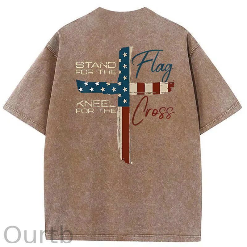 Stand For The Flag Kneel For The Cross 4th Of July Washed T-Shirt