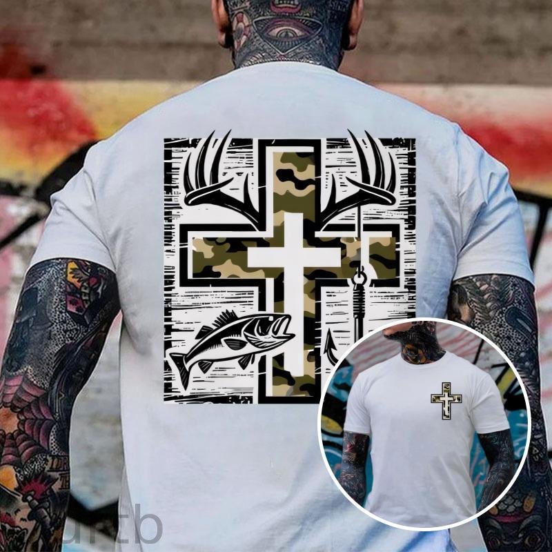 Camo Cross Antlers Faith 100% Cotton T-Shirt