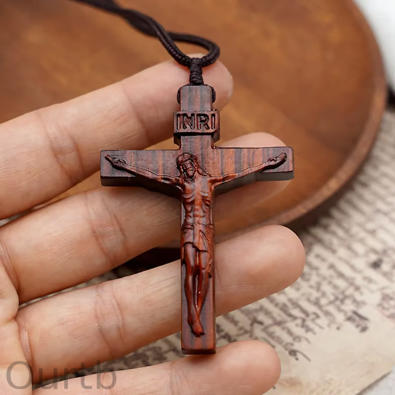 Jesus On The Cross Wooden Necklace