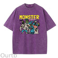Monster  Washed And Distressed Pattern Crew Neck T-Shirt