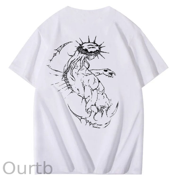 Dark Wind Faith Theme Pattern Print Crew Neck T-Shirt