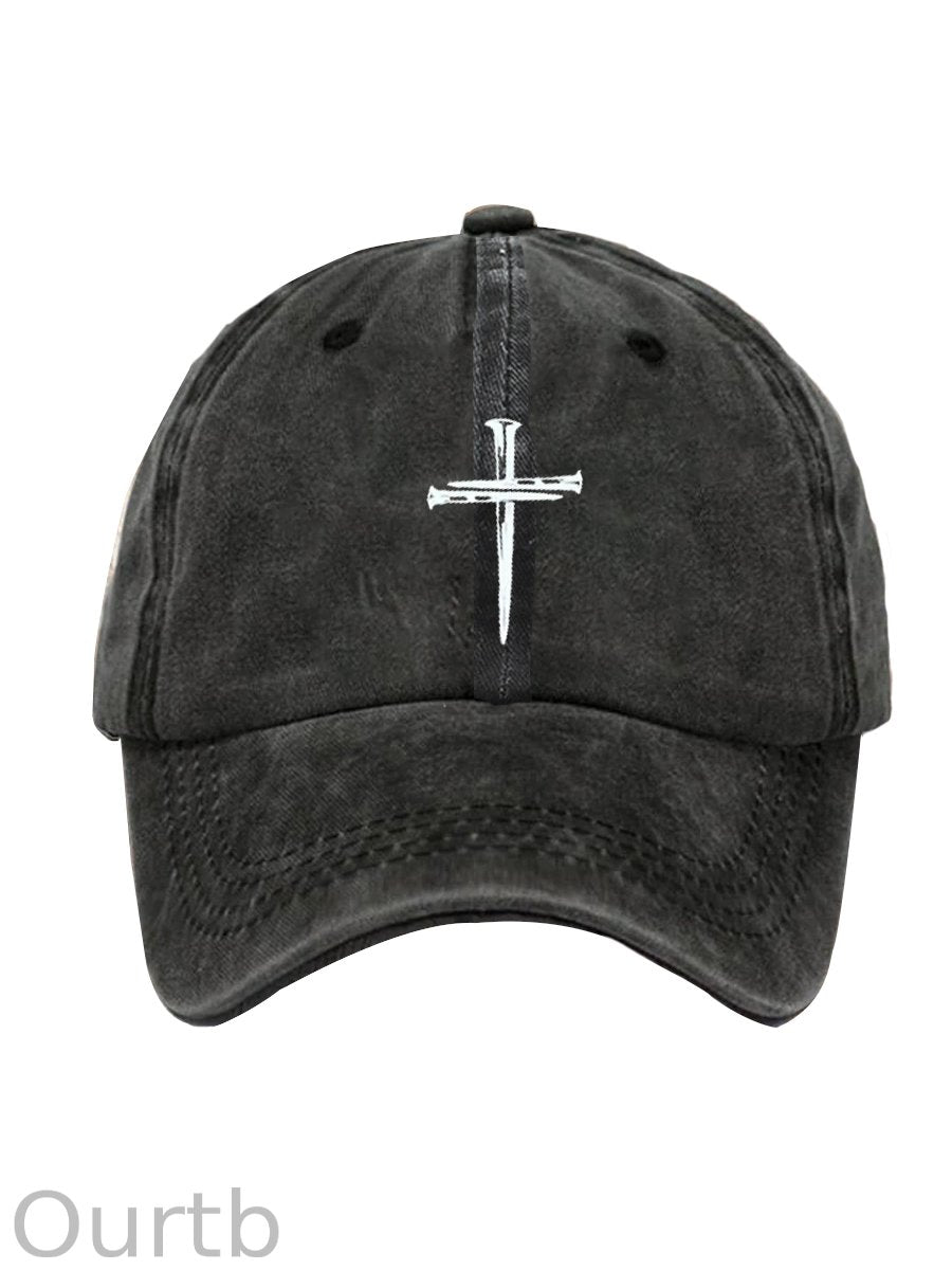Christian Cross Pattern Washed And Distressed Hats