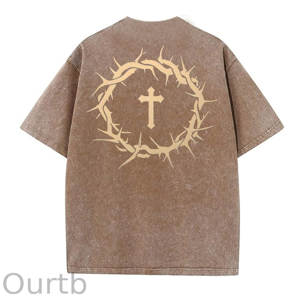 Faith Over Fear  Pattern Washing And Aging Process Crew Neck T-Shirt