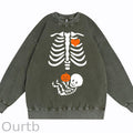 Skeleton Halloween Maternity Pregnancy Announcement Fall Mom Cotton Washed Long Sleeve Sweatshirt/Shirt