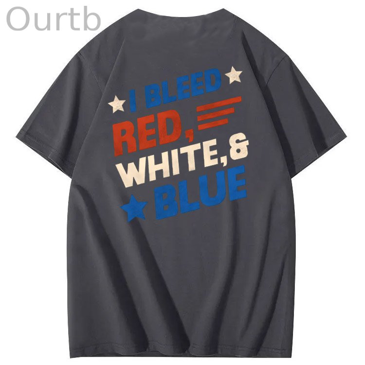 I Blessed Red White & Blue Pattern 100&Cotton Print T-Shirt