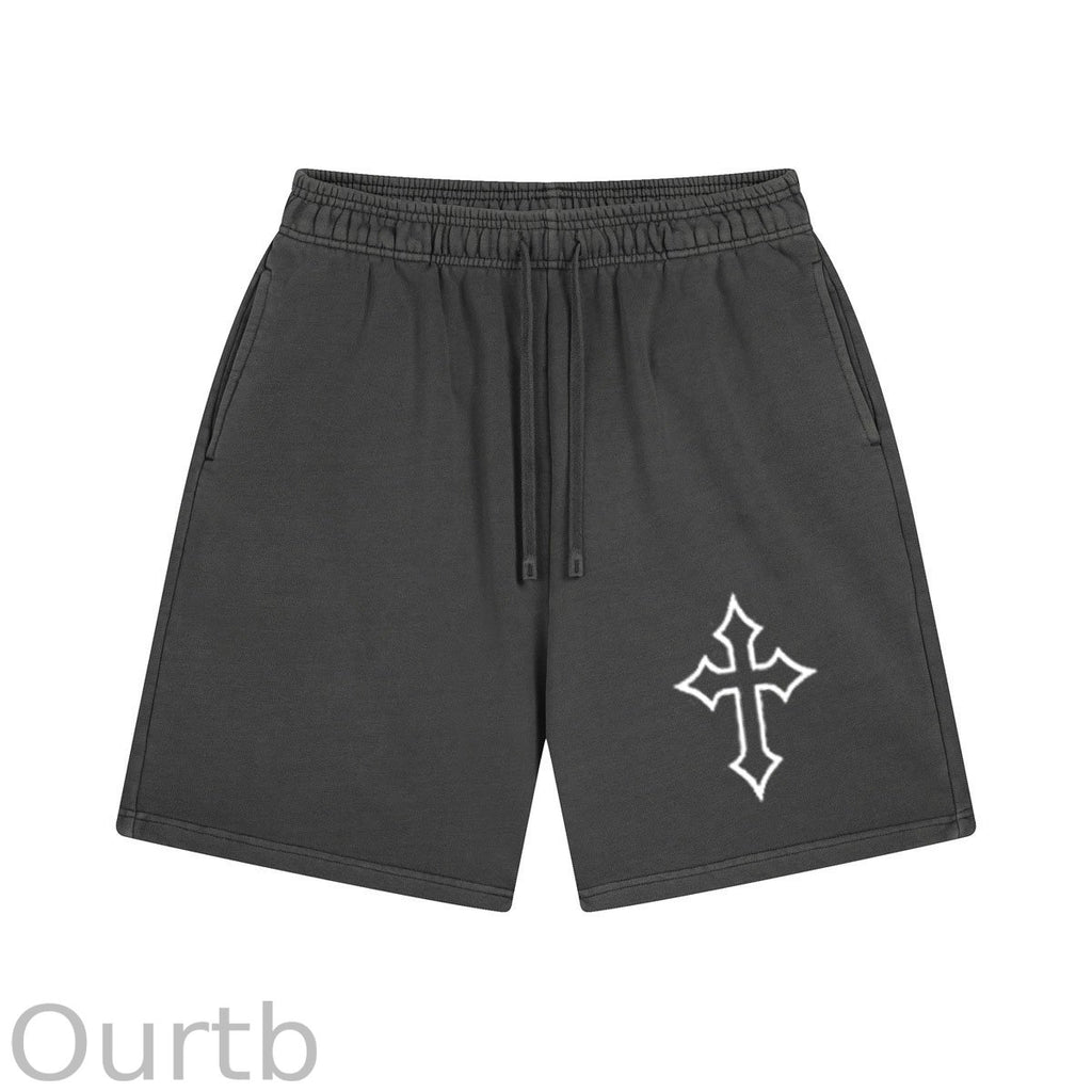 Hollow Cross Pattern Print Craft Shorts Pants
