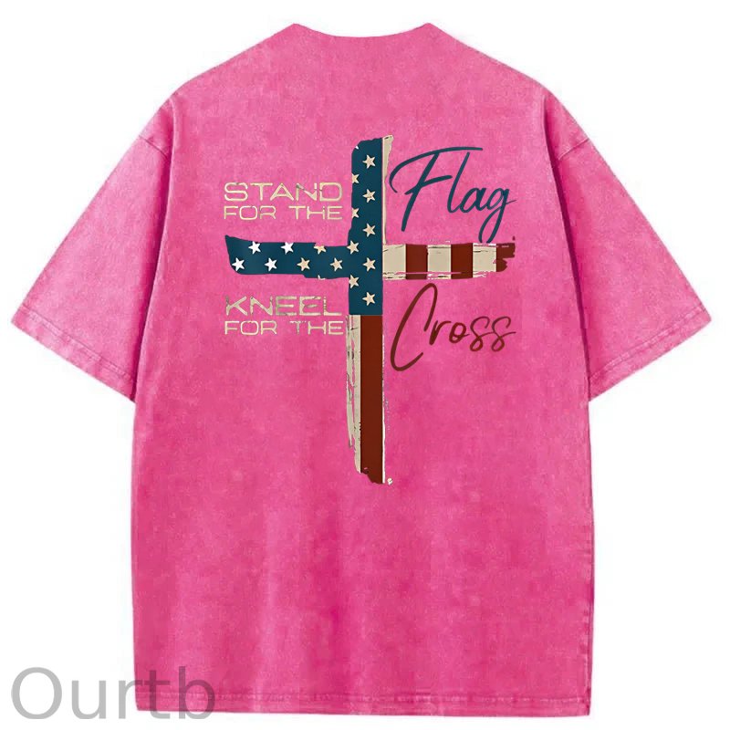 Stand For The Flag Kneel For The Cross 4th Of July Washed T-Shirt