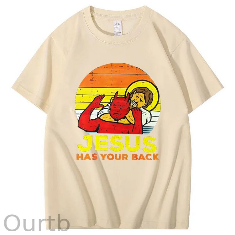 Jesus Has Your Back  Pattern Print 100%Cotton T-Shirt