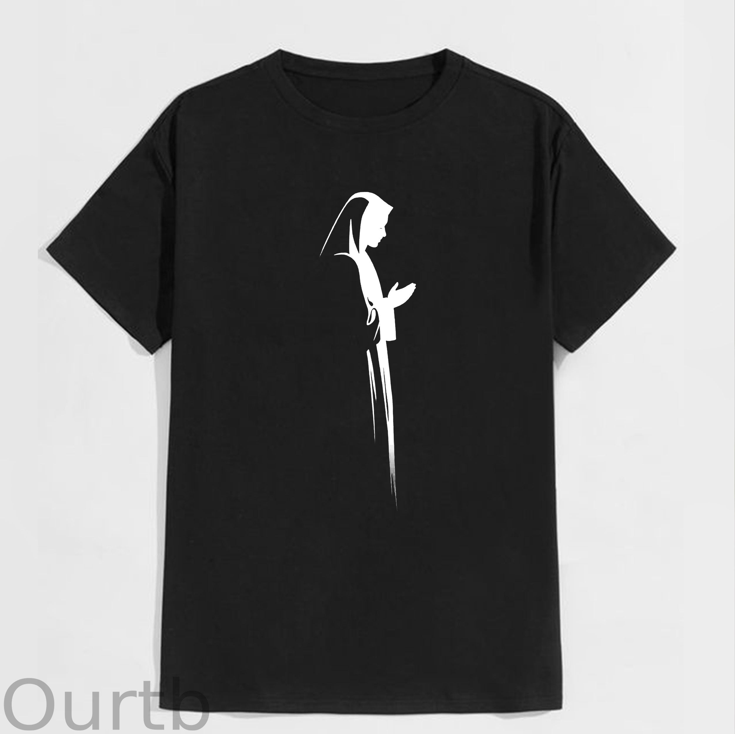 Nun Praying Light and Shadow Black Print T-shirt