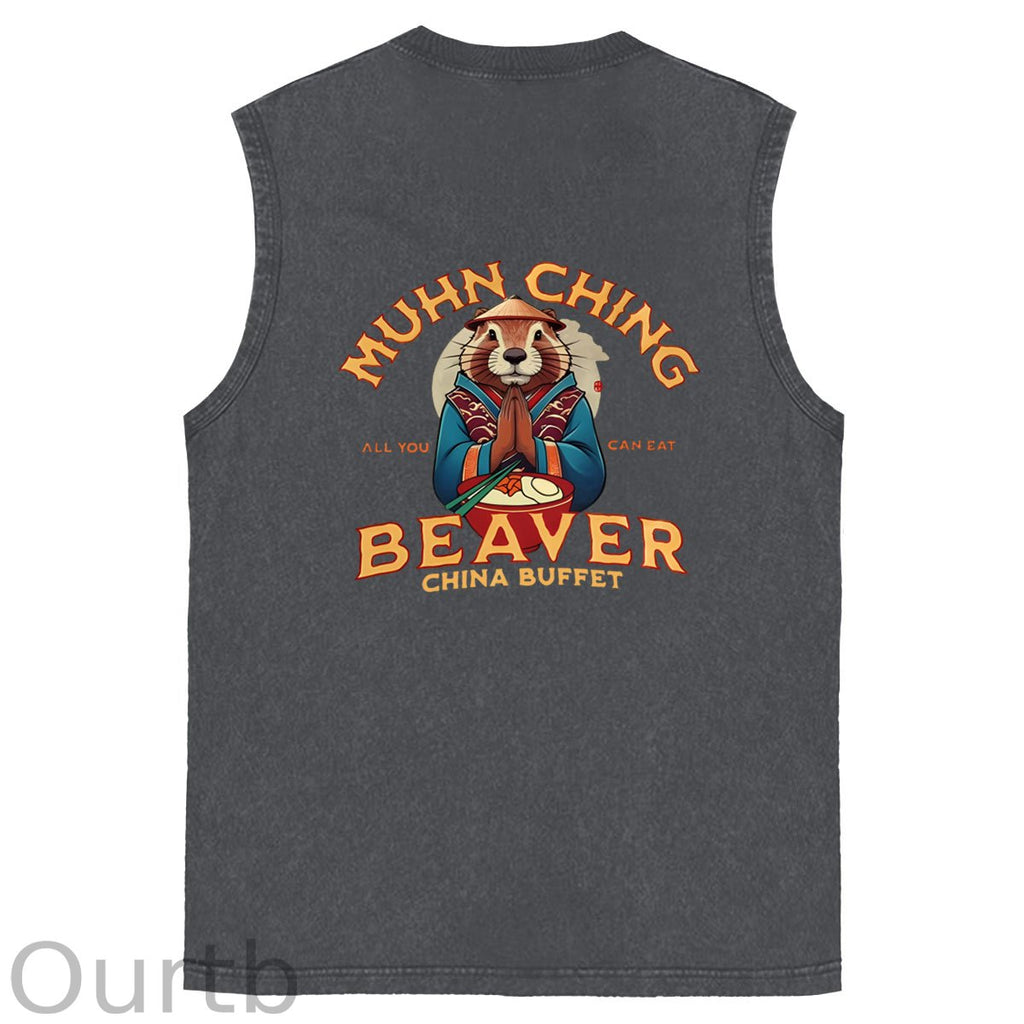 Muhn Ching All You Can Eat Beaver China Buffet Art Print Cotton Sleeveless Tank Tops