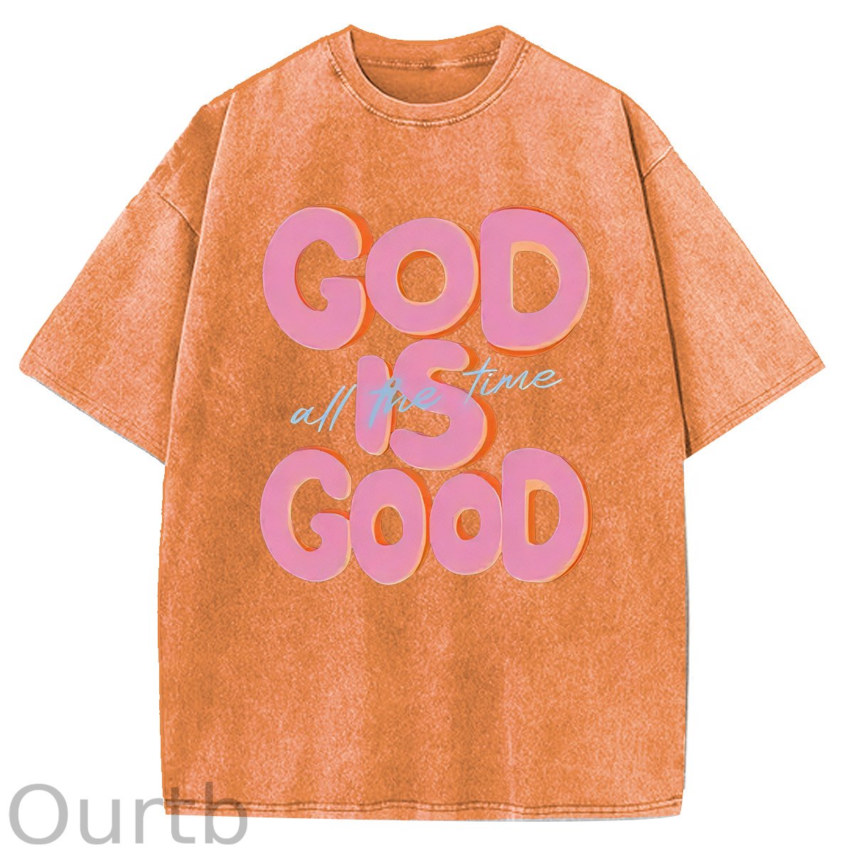God Is Good All The Time Pattern  Washed Distressed Crew Neck 100% Cototon T-Shirt