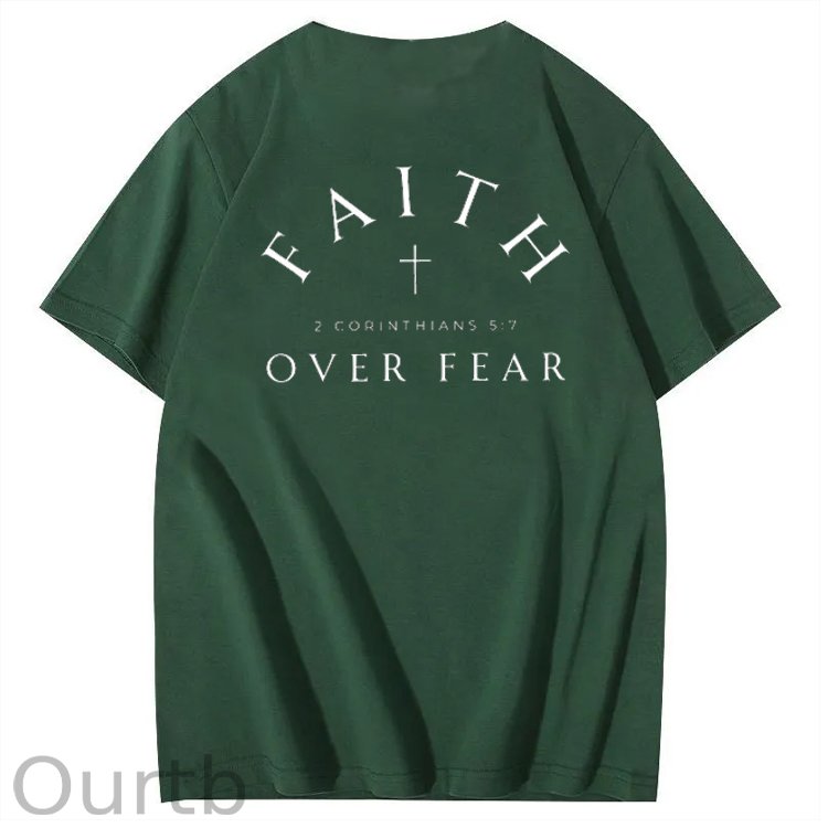 Faith Over  Fear Print Crew Neck T-Shirt