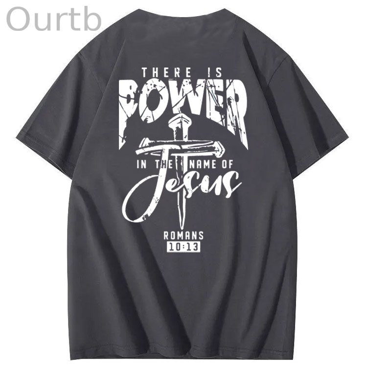 There Is Power In The Name Of Jesus Pattern Print T-Shirt