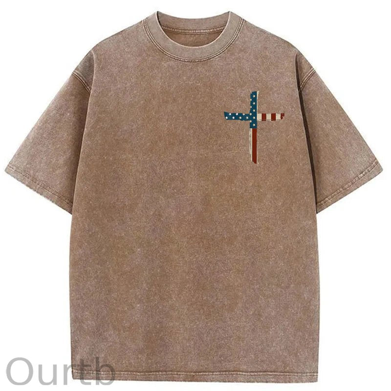 Stand For The Flag Kneel For The Cross 4th Of July Washed T-Shirt