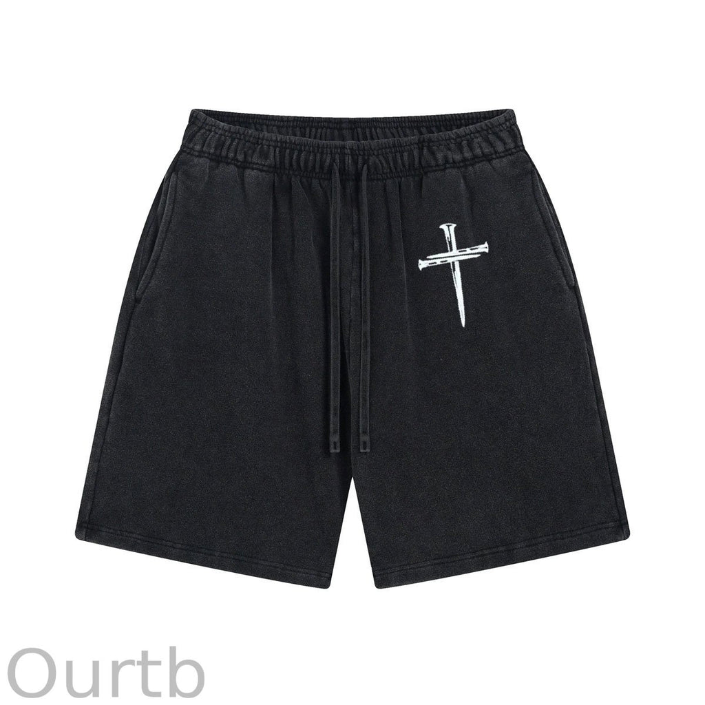 Nails Cross Pattern Print Craft Shorts Pants
