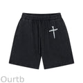 Nails Cross Pattern Print Craft Shorts Pants