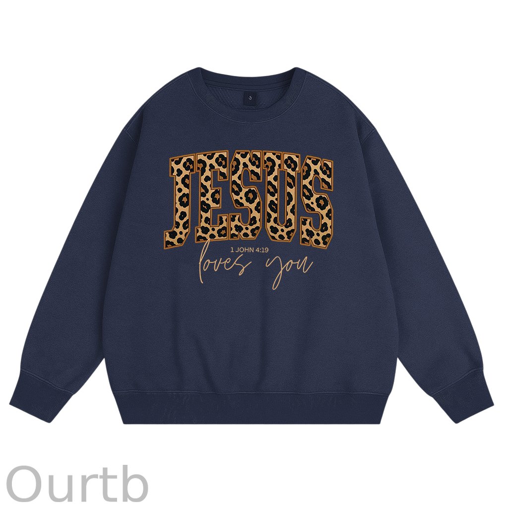 Christian Jesus Love You Leopard Print Cotton Fleece Sweatshirt