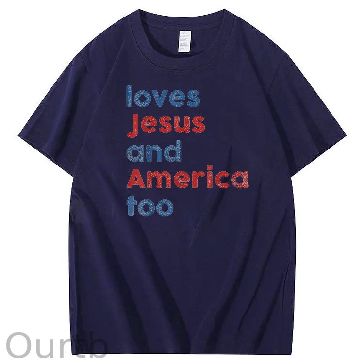Loves Jesus and America Too Print Pattern Crew Neck T-Shirt