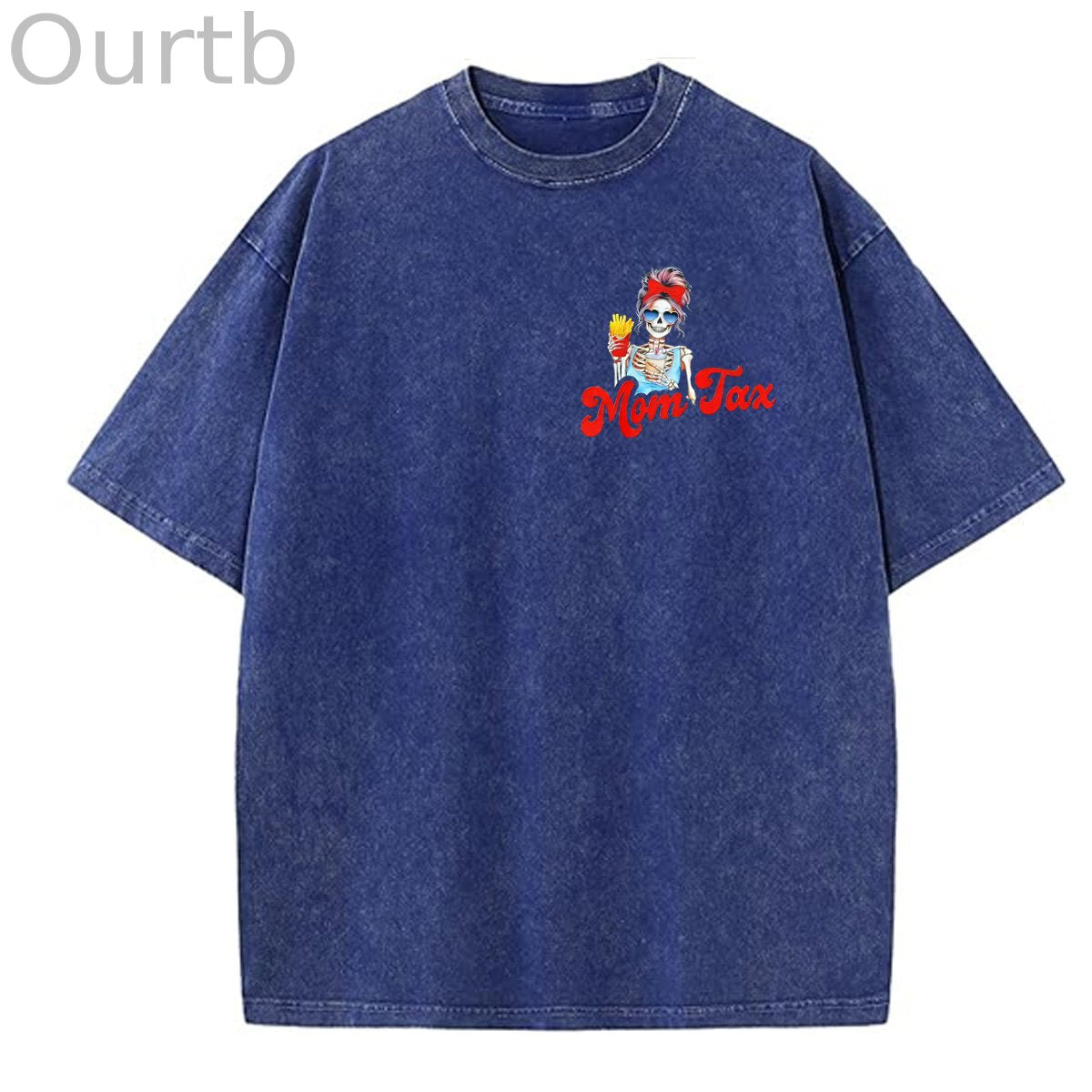 Mom Tax Washed And Distressed Pattern Crew Neck T-Shirt