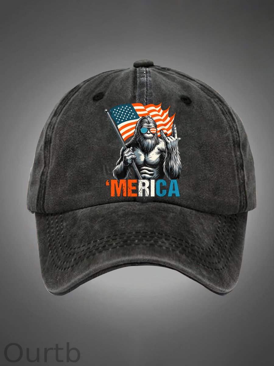 Merica Bigfoot Pattern Washed Hats