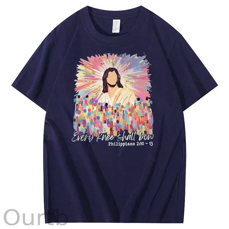 Every Knee Shall Bow Pattern Print Crew Neck T-Shirt