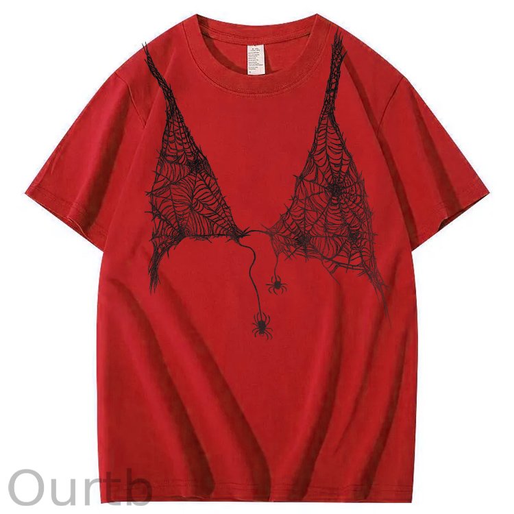 Halloween Fun Spider Web Bra Pattern Pattern  Print 100%Cotton T-Shirt