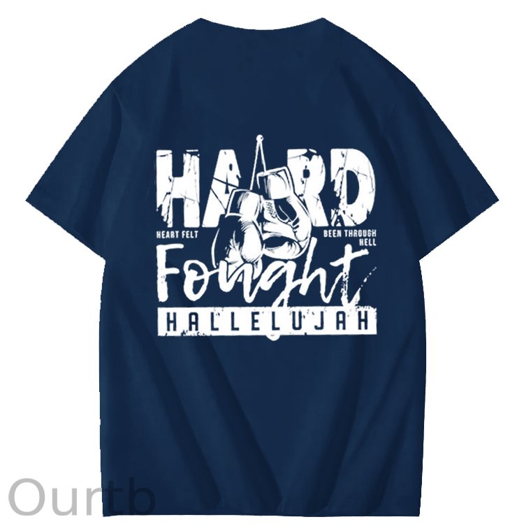 Hard Fonght Hallelujah Jesus Christian Faith Art Pattern Print T-Shirt