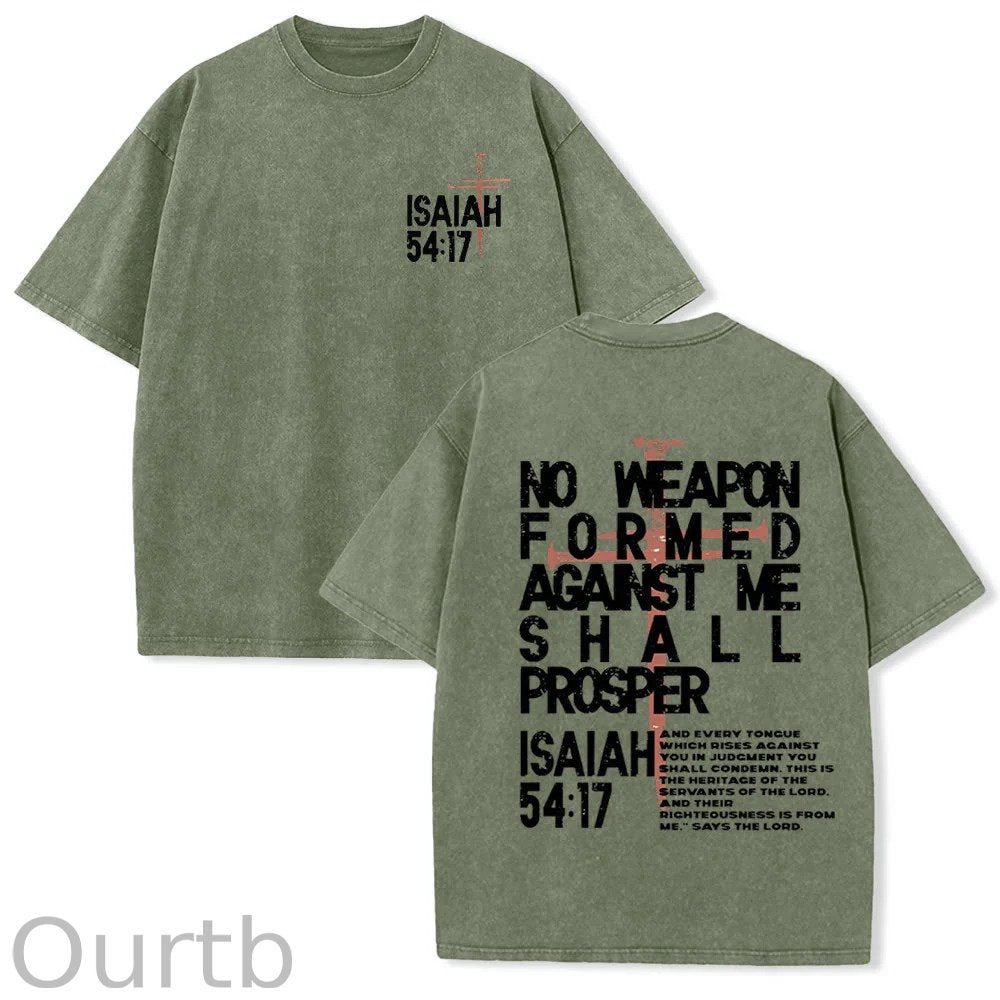 No Weapon Formed Against Me Christian Washed Cotton T-Shirt