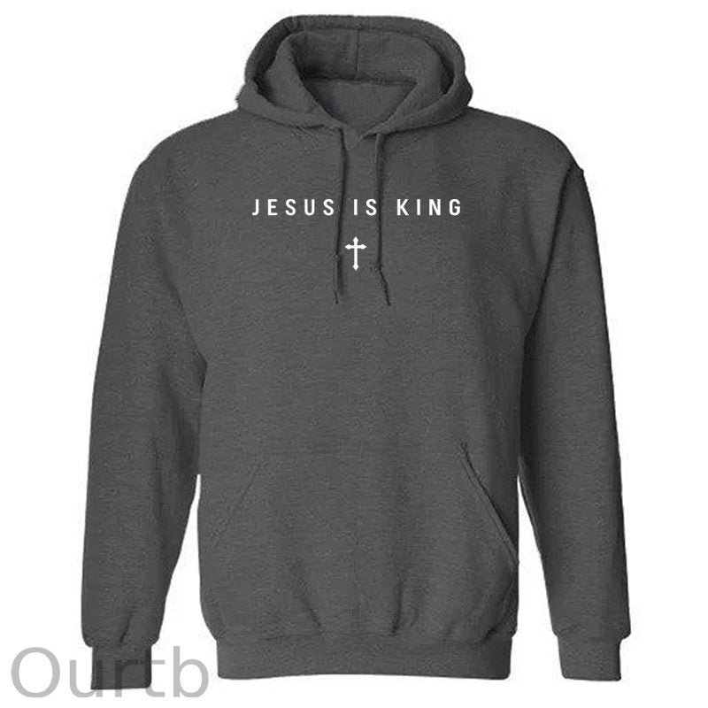 Men's Jesus Is King Cross Graphic Hoodie - Cotton Blend Black Long Sleeve Pullover Regular Fit | Soft & Breathable Fabric, Durable Print, Everyday Comfort, Machine Washable, minimalist religious daily wear