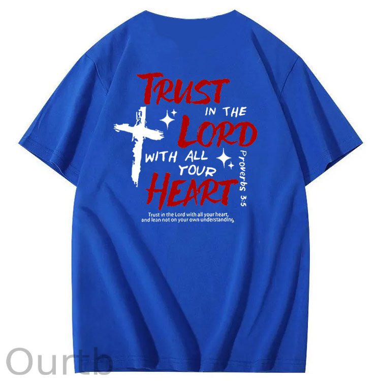 Trust In The  Lord Pattern Print Crew Neck T-Shirt