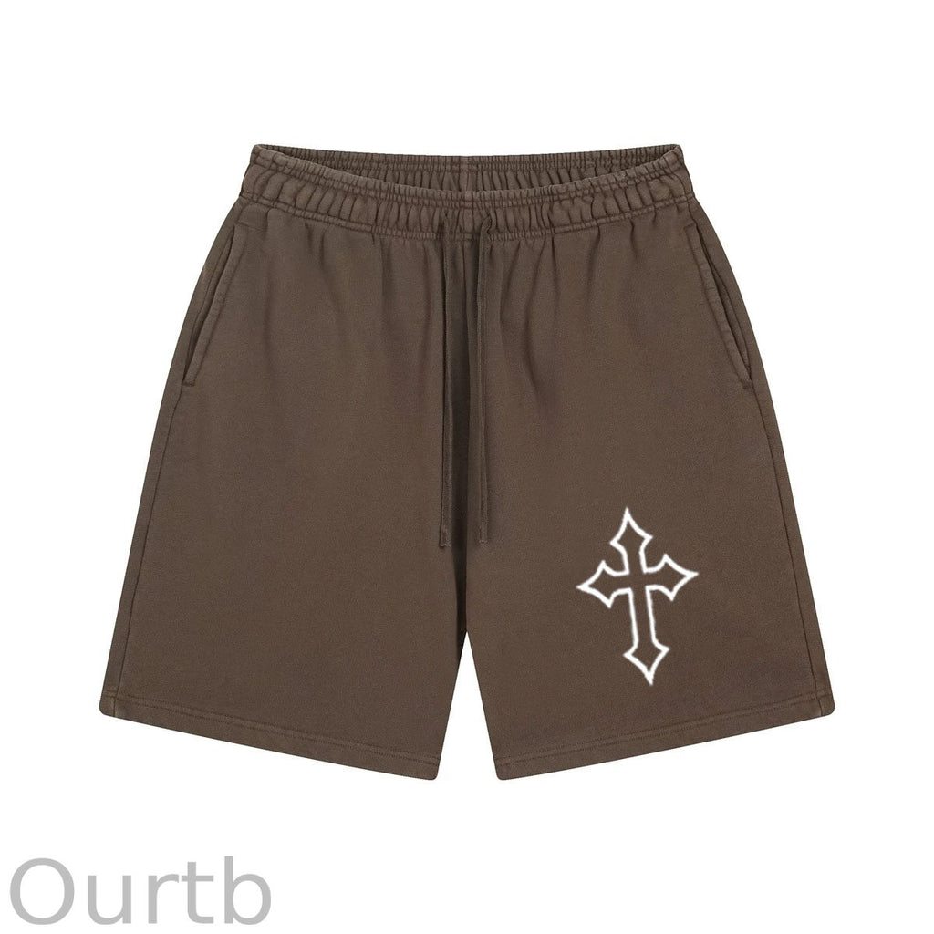 Hollow Cross Pattern Print Craft Shorts Pants