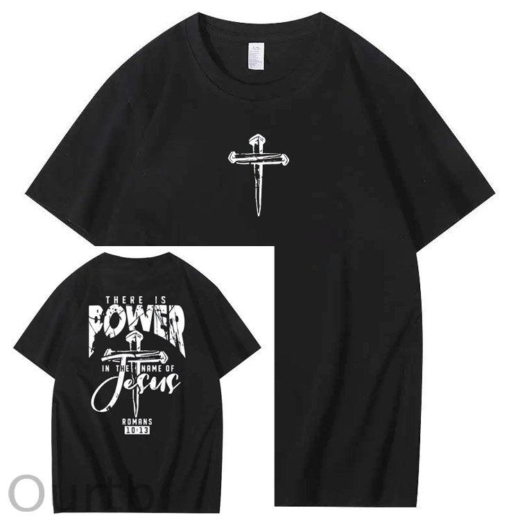 There Is Power In The Name Of Jesus Pattern Print T-Shirt