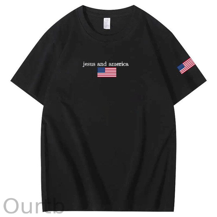 Jesus And America Pattern Print T-Shirt