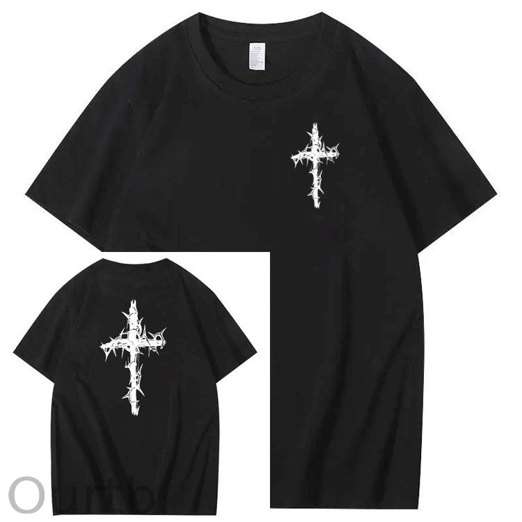 Nails Cross Pattern Print Crew Neck T-Shirt