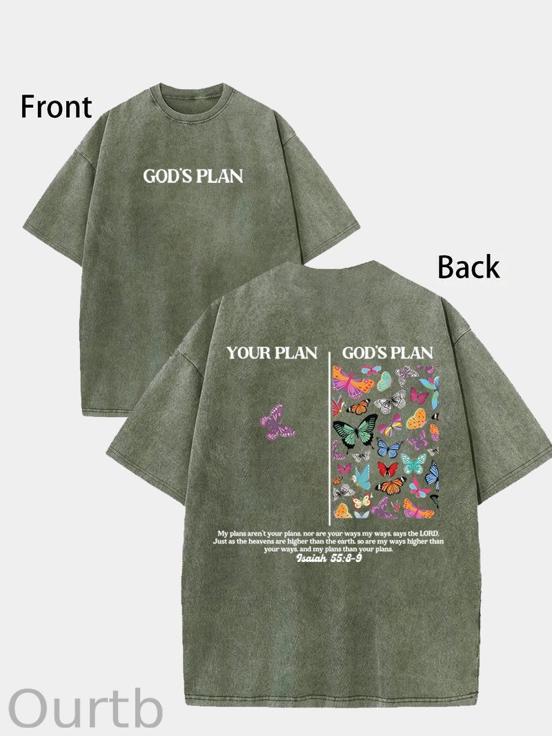 [ New Collection For Women ] God's Plan Unisex Washed T-Shirt, Christian t shirts, Vintage 90s Graphic Tee, Gift Top Womenswear Cotton Streetwear Summer, Gift For Her, For Mom, For Womenswears
